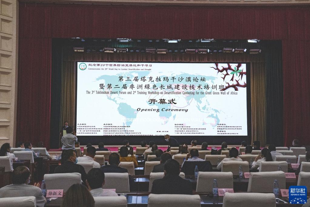 6月10日拍攝的第三屆塔克拉瑪干沙漠論壇現場。新華社記者 周生斌 攝