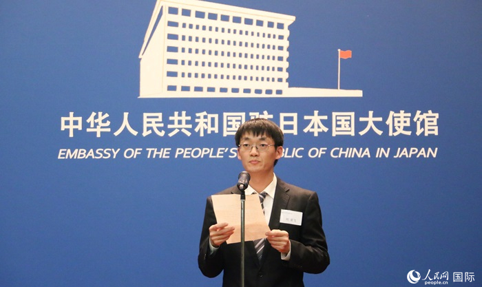 獲獎(jiǎng)學(xué)生代表、大阪大學(xué)博士生劉亞飛發(fā)表感言。人民網(wǎng) 許可攝