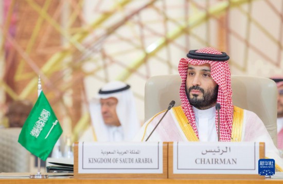 11月10日，在沙特首都利雅得，沙特阿拉伯王儲(chǔ)兼首相穆罕默德·本·薩勒曼在首屆沙特阿拉伯-非洲峰會(huì)上講話。新華社發(fā)（沙特通訊社供圖）