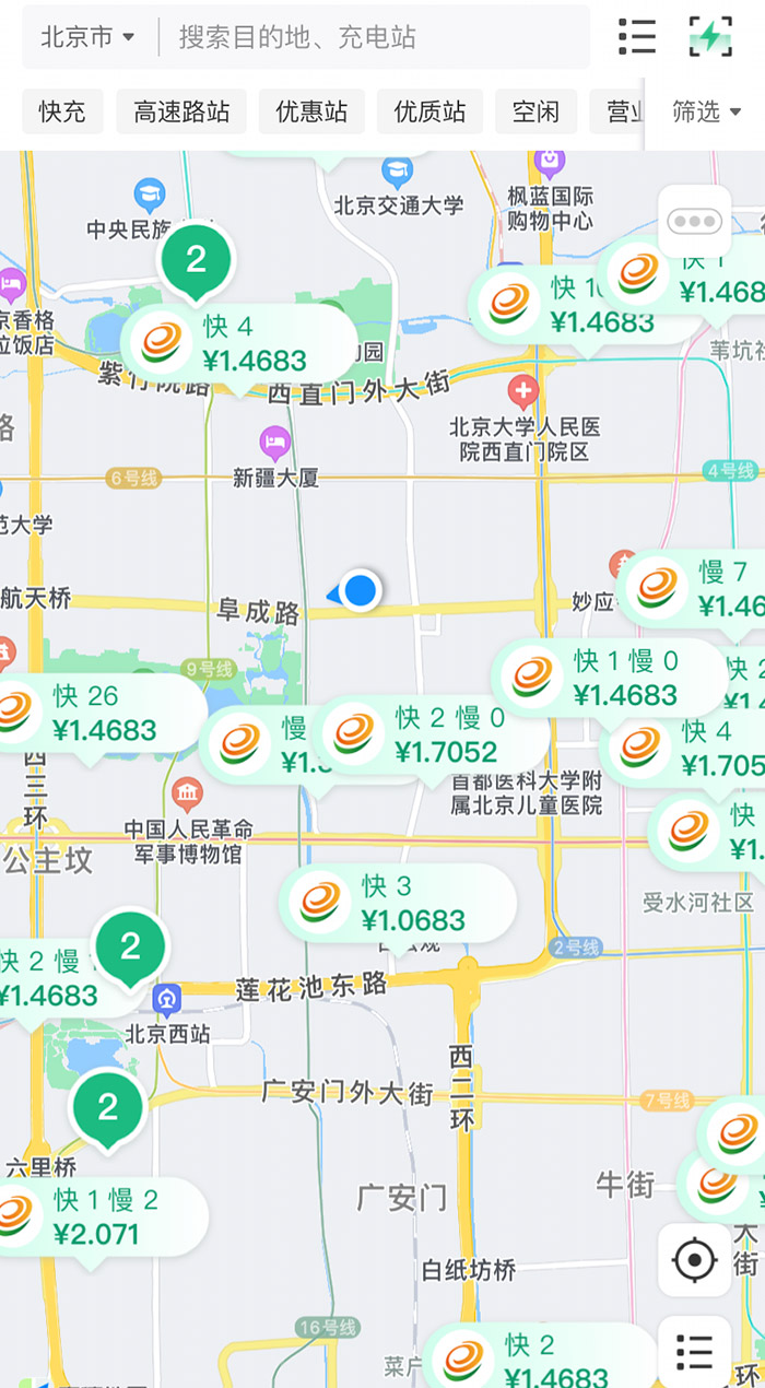 中新財(cái)經(jīng)查詢相關(guān)充電APP發(fā)現(xiàn)，電價(jià)平峰時(shí)段，快充樁的價(jià)格普遍在1.4元度左右。