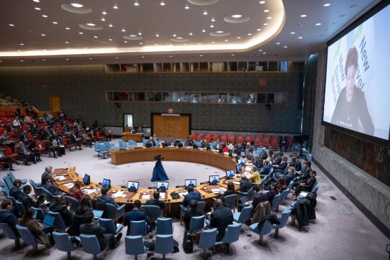 這是2023年11月20日在位于紐約的聯(lián)合國(guó)總部拍攝的安理會(huì)“共同發(fā)展促進(jìn)持久和平”公開(kāi)辯論會(huì)現(xiàn)場(chǎng)。中國(guó)作為輪值主席，倡議聯(lián)合國(guó)安理會(huì)20日舉行主題為“共同發(fā)展促進(jìn)持久和平”的公開(kāi)辯論會(huì)。新華社發(fā)（聯(lián)合國(guó)供圖/埃斯金德·德貝卜攝）