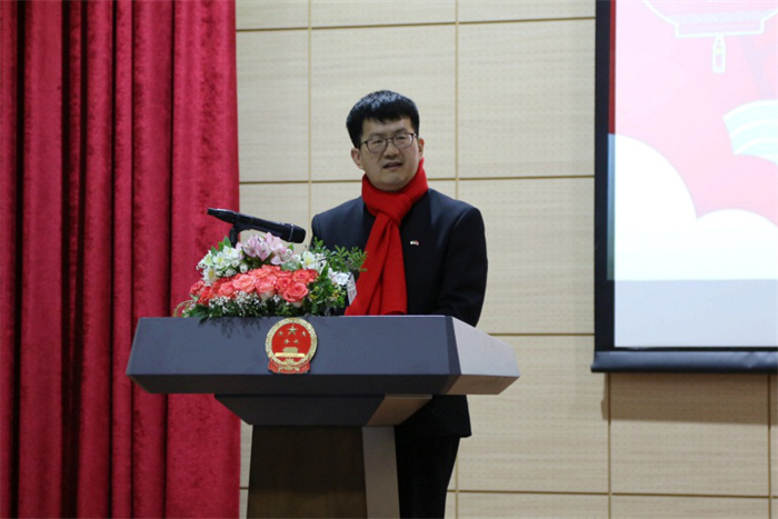 中國駐阿爾及利亞大使李健致辭。中國駐阿爾及利亞大使館供圖