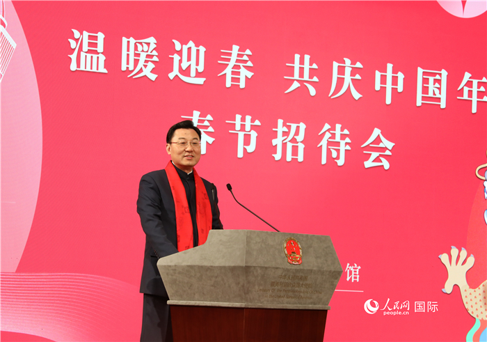 中國駐美國大使謝鋒發(fā)表致辭，向全體在美同胞致以親切問候。人民網(wǎng)記者 李志偉攝