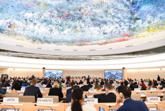 這是1月23日在瑞士日內瓦拍攝的聯(lián)合國人權理事會第四輪國別人權審議現(xiàn)場。新華社記者連漪攝