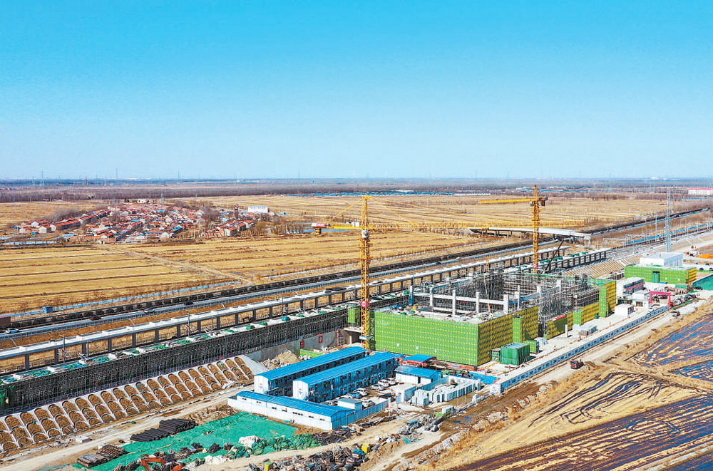 2月26日拍攝的建設中的京濱鐵路周良站（無人機照片）。