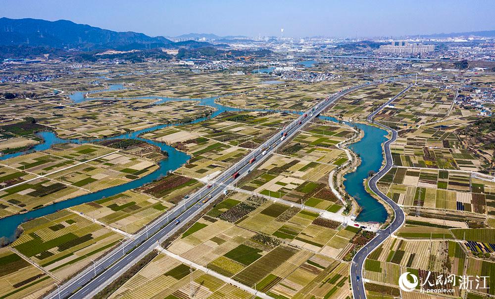 寧波市北侖區(qū)柴橋街道的萬(wàn)畝花田猶如打翻的調(diào)色盤。人民網(wǎng) 章勇濤攝