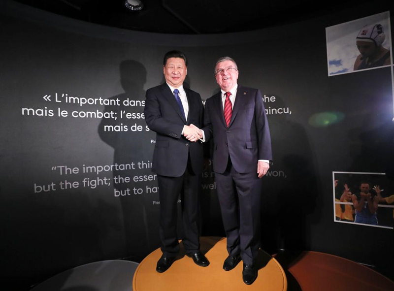 2017年1月18日，習(xí)近平主席在位于瑞士洛桑的國際奧林匹克博物館會見時任國際奧林匹克委員會主席巴赫。