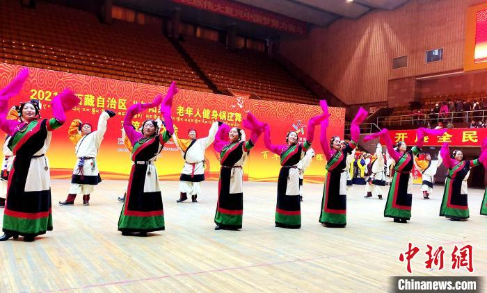 圖為西藏老年舞蹈隊(duì)齊跳傳統(tǒng)鍋莊舞?！∝暽＠?攝