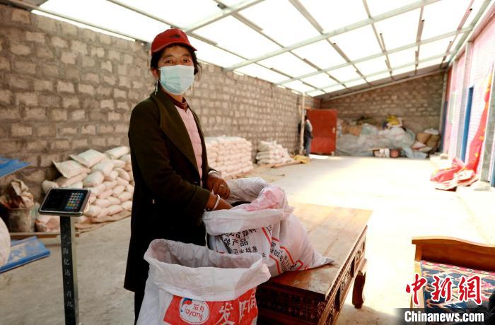 圖為寧重崗村村民扎西才措把自家的油菜籽送到合作社銷售。　嘉黎縣融媒體中心供圖