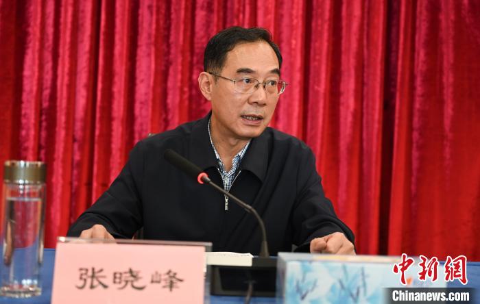 圖為西藏自治區(qū)黨委宣傳部副部長(zhǎng)、西藏廣播電視臺(tái)黨組書記張曉峰致辭?！≮w朗 攝